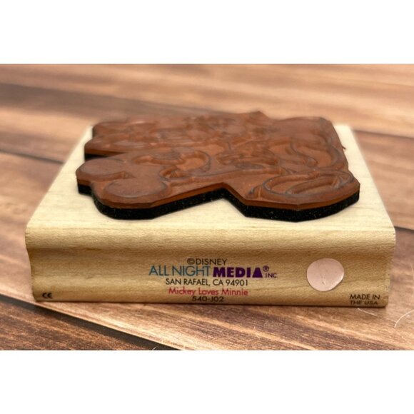 DISNEY ALL NIGHT MEDIA 540-J02 MICKEY LOVES MINNIE WOOD MOUNTED RUBBER STAMP - Picture 4 of 4